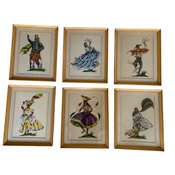 Vintage Set of Six Framed Ada Peacock Ethnic Dance Prints 8452 Latin - Picture 1 of 16